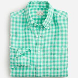 NWT J Crew 100% Linen Baird McNutt Green Gingham Plaid Check Shirt Slim Untucked